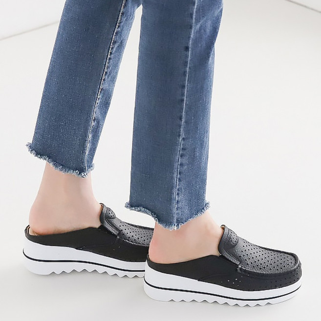 천연소가죽 경량 펀칭 스니커즈 블로퍼 단화 슬리퍼