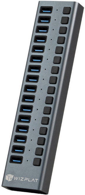 위즈플랫 WIZ-H160S 16포트 유전원 USB허브 USB3.2 Gen2 96W 충전 전원개별스위치, 1개