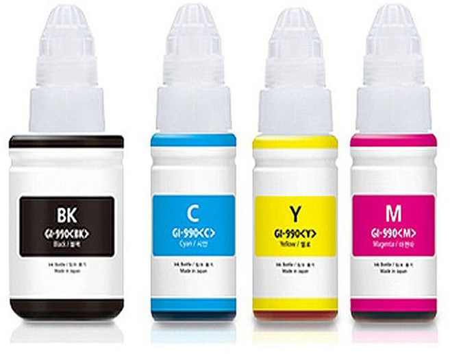 [캐논] GI-990 (세트구매가능) 무한잉크 호환잉크 G1900/G1910/ G2900/G2910 /G3900/G3910 /G4900/G4910, 검정+파랑+빨강+노랑, 1세트