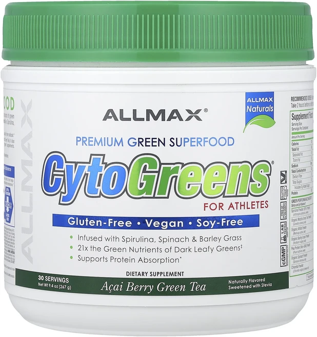 절실히 몸관리가필요한시기 ALLMAX CytoGreens® 운동선수를 위한 프리미엄 그린 슈퍼 푸드 아사이베리 녹차 267g(0.6lb) 프리미엄할인상품입니다, ALLMAXCytoGreens운동선수를위한프리미엄그린슈, 267g, 1 - 쿠팡