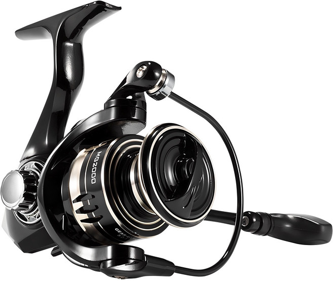 Rooblinos 초경량 메탈 낚시 스피닝 릴, 블랙 + 골드, MG3000