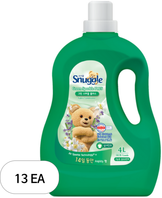 스너글 그린스파클 플러스 섬유유연제 포근향 본품, 4L, 13개