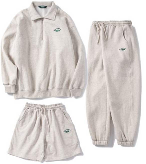 슈퍼서브 테니스 하프 집업 조거 세트-오트밀