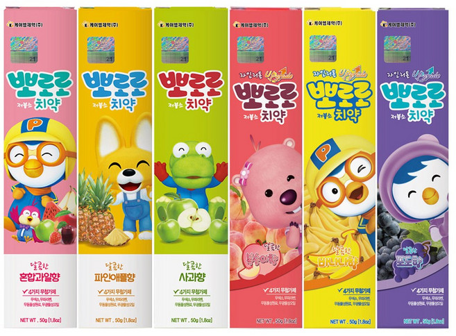 케이엠제약 뽀로로 저불소 치약 6종 세트, 50g, 1세트