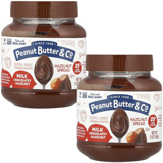 피넛버터앤코 2개X 헤이즐넛 스프레드 밀크 초콜릿 헤이즐넛 369 g(13 oz), 369g, 2개