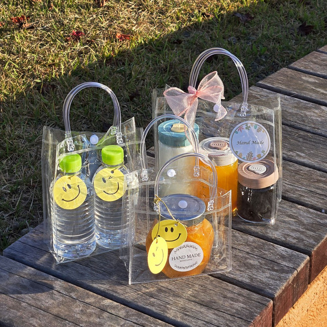 PVC 투명 비닐 쇼핑백 10장 손잡이 가방 간식 젤리 유치원 이벤트 행사