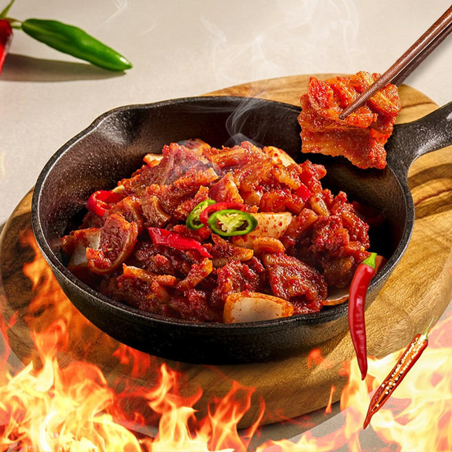 (2+1) 국내산 돼지고기 불맛 매콤오돌뼈 / 머리 땀나는 매운 양념오돌뼈 캠핑 혼술 안주, 300g, 3개
