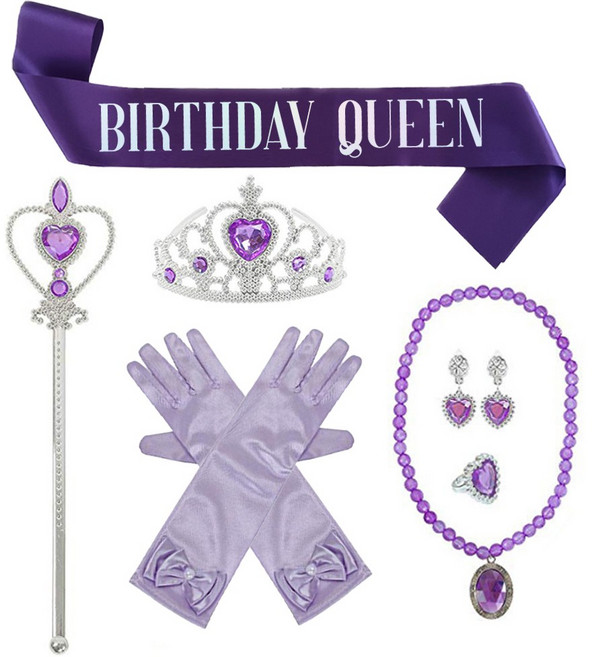 생일 파티 용품 티아라 + 어깨띠 + 액세서리 요술봉 코스튬 세트, 퍼플 공주세트