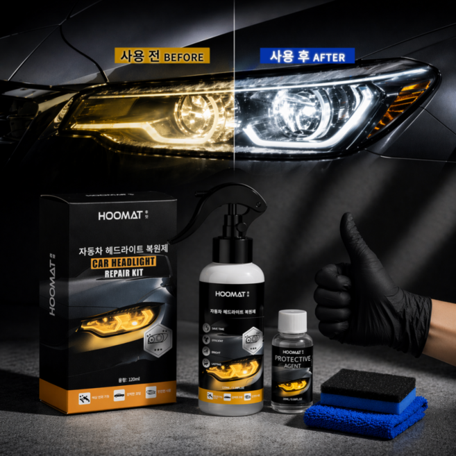 후맷Hoomat 자동차 헤드라이트 복원제 코팅제세트 오토바이 전조등복원, 1개, 120ml