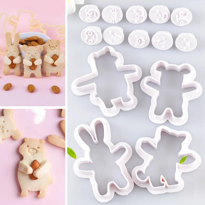 허그 쿠키커터 4종+10가지표정 동물쿠키틀, 1개, 화이트