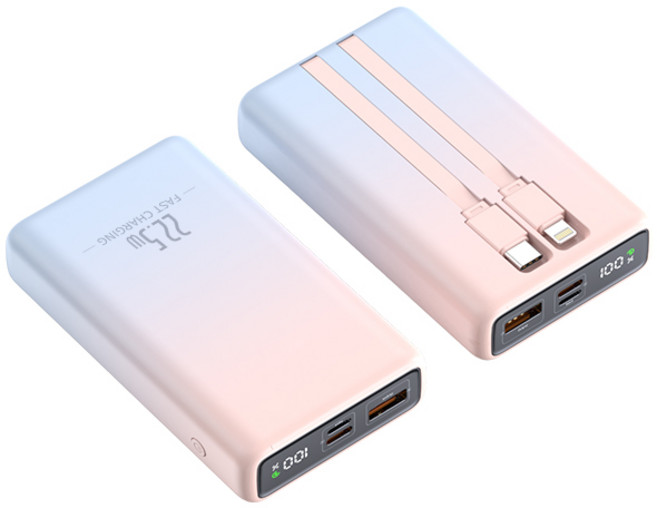DONNENG 25000mAh 快充行動電源 22.5W 自帶線 數字顯示, 漸變-25000mAh, 機身外觀標示Wh&CCC標識
