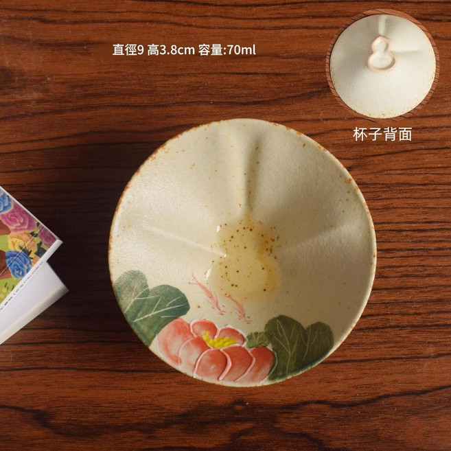 小青柑手繪陶瓷茶杯, 火石紅福祿杯 - 手繪荷趣, 1個