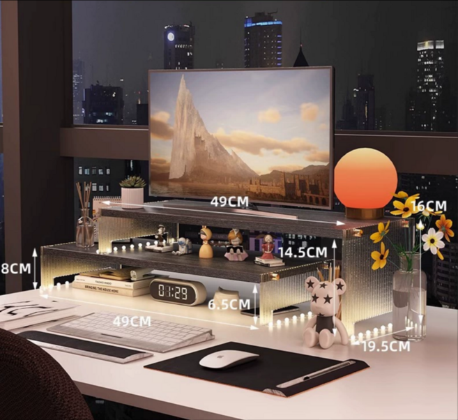 드어스 우드 컴퓨터 모니터 받침대 스탠드 거치대 데스크탑, 다크 우드