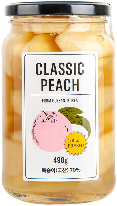 국내산 복숭아 병조림 황도 백도 핑크백도 복숭아통조림 유기농설탕, 백도 490g