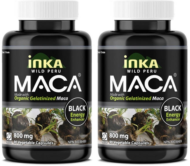 (2병) 잉카마카 페루산 유기농 블랙마카 800mg 90식물성캡슐 남성호르몬 캐나다 직구, 2개, 90정