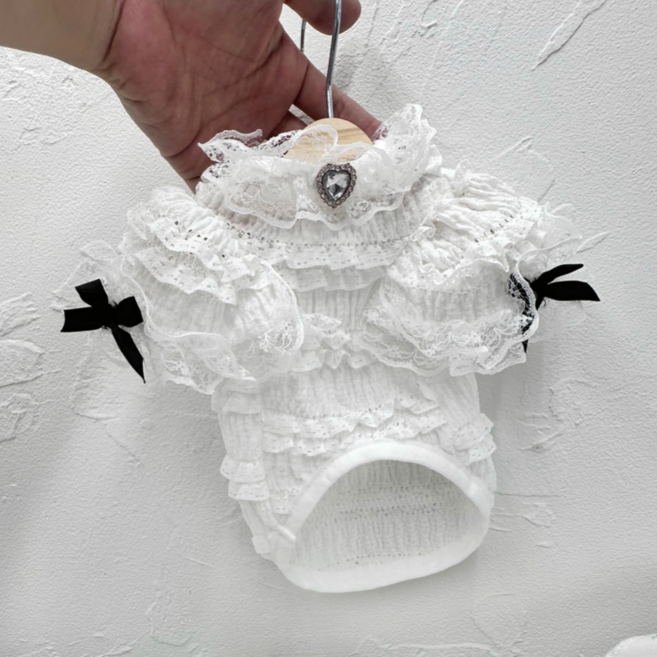 이지레이지 레이스 봄 여름 퍼프 티셔츠, 1개, 화이트