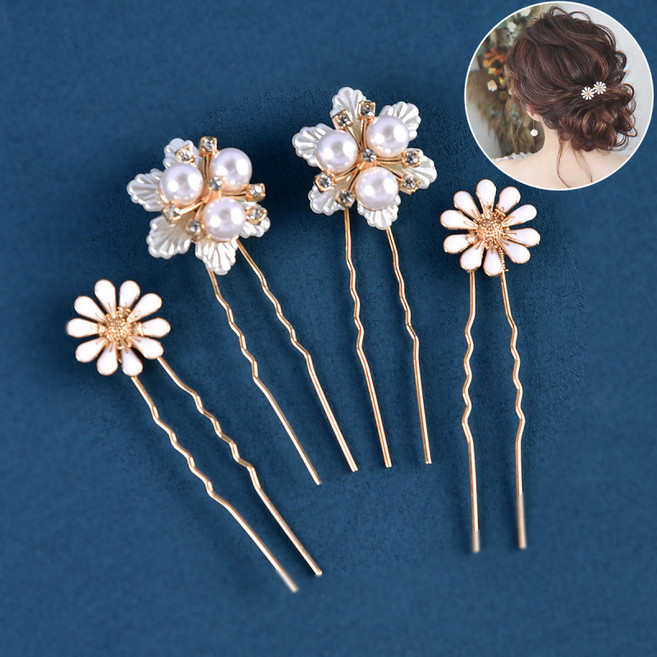 ZMBIRD 4PCS 미니 꽃송이 u자 헤어 비녀 여성용 N4282