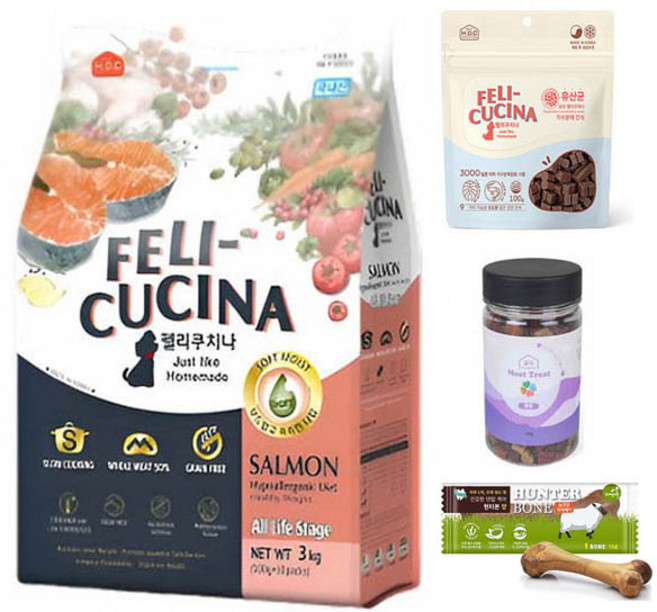 펠리쿠치나 반습식사료 사은품 궁극트릿180g+펠리쿠치나가수분해간식100g+헌터본덴탈껌3P제공, 3kg, 1개, 연어