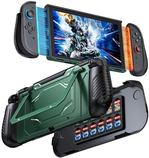 FYOUNG Dockable Protective Case for Nintendo Switch 2 with Hard PC Front Cover Adjustable Kicksta, Green(with front case)