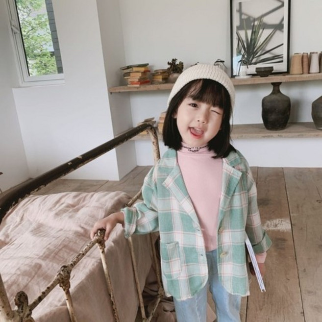 벨르팜므 북유럽 남아 유아 여아 민트체크자켓
