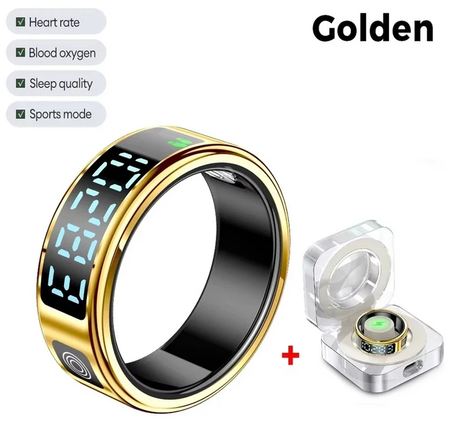 샤오미 호환 스마트링 SR08 남녀공용 스포츠 방수 산소모니터링 심박수 5ATM, 11호, 스마트링-골드 충전 박스 - 쿠팡