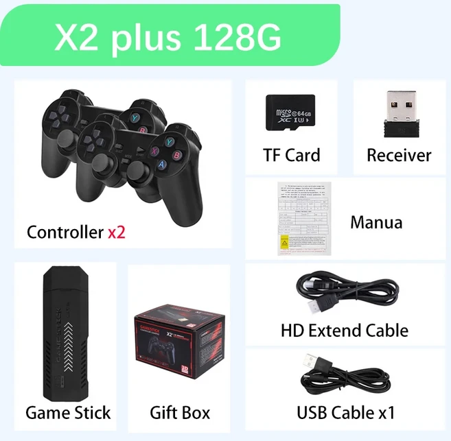 X2 플러스 게임 스틱 4K HD 128G 41000 레트로 비디오 콘솔 5G 듀얼 무선 컨트롤러 에뮬레이터 PS1PSPN64용, 01 X2 PLUS 128GB