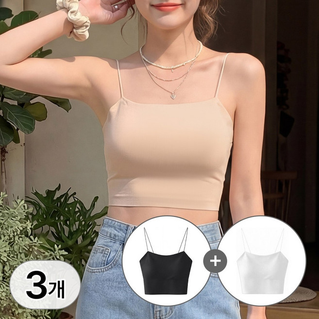 라뷰드 3개 세트 심리스 브라탑 나시 여성 탈부착 브라 패드 무지 민소매 캡내장 노와이어 노라인 무봉제 끈나시 슬림핏 크롭 캡나시 데일리 레이어드 이너 0.8cm
