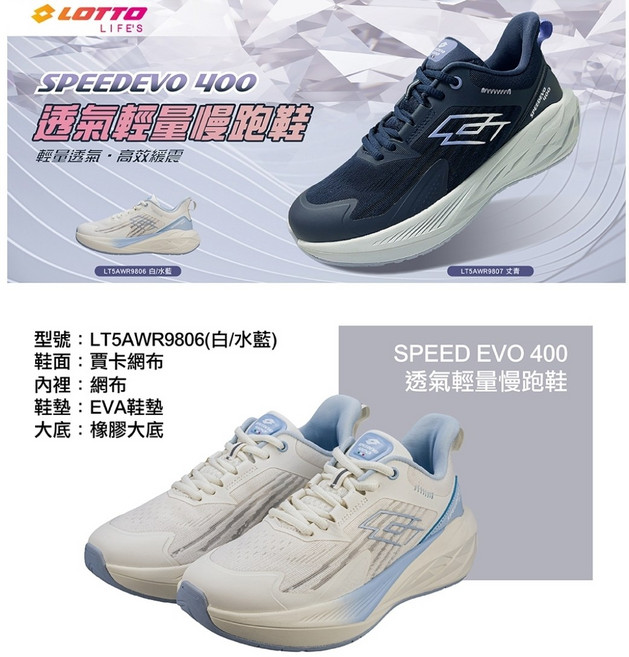 LOTTO SPEED EVO 400 透氣輕量慢跑鞋 型號LT5AWR9806