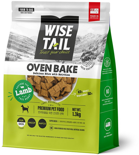 와이즈테일 전연령 강아지 오븐베이크 사료, 1개, 1.3kg, 양