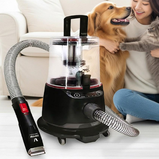 반려동물 6in1 진공 미용기 대용량 4.5L 대형견 바리깡 이발기 전문가용 가정용 700w, 1세트, 블랙