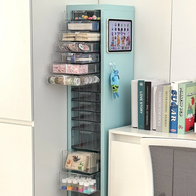 슬림 이동식 철제 캐비넷 다층 서랍장, 민트블루(20단)