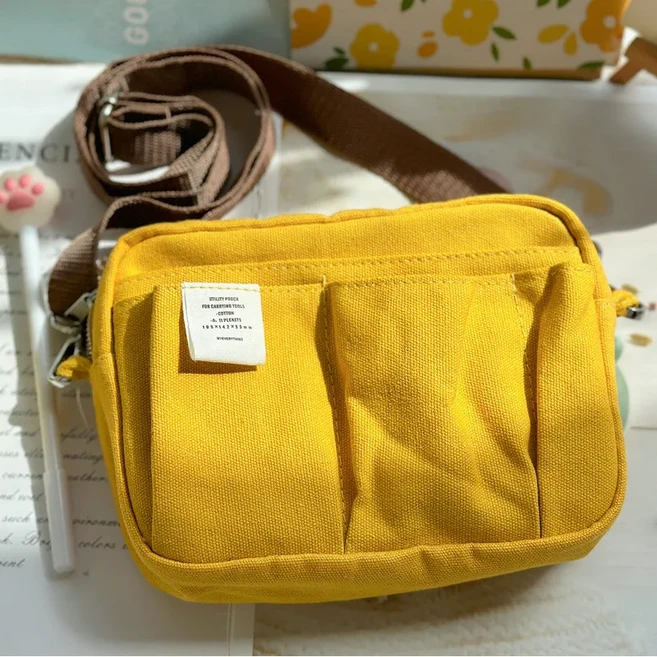 대용량 캔버스 보관 가방 고등학생을 위한 심플한 디자인 남학생과 다층 연필 케이스 및, 03 Yellow-S-Strap