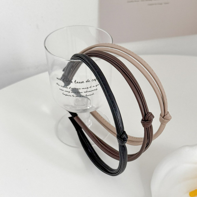 에브리테일 두 줄 꼬임 머리띠 얇은 가죽 헤어 밴드