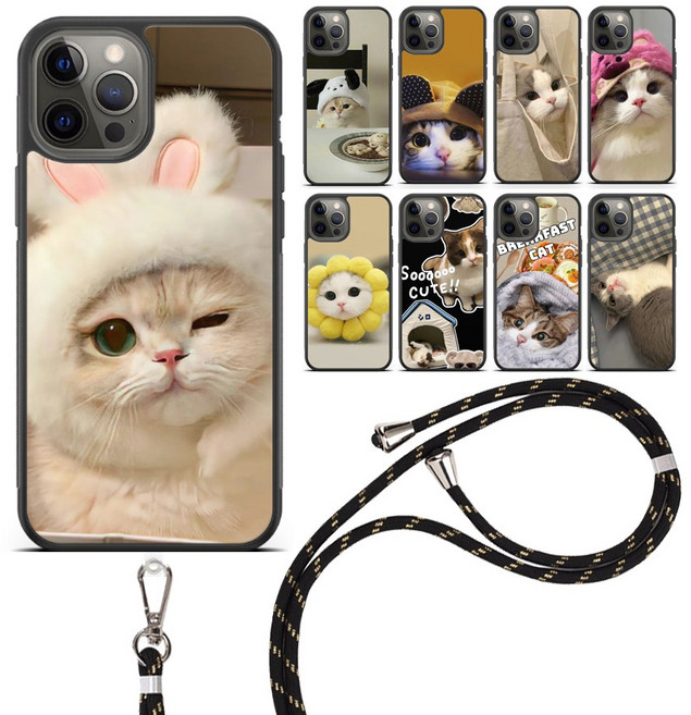 귀여운 고양이 스트랩 케이스 LG G6 G7 G8 V30 V40 V50 V50S 벨벳 Q6 Q7 Q8 Q9 Q52 Q61 X4 X6
