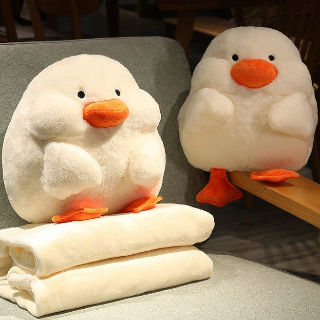 귀여운 손난로 겸용 담요 여학생용 수면용 쿠션 2-in-1, 손난로 겸용 베개[담요 미포함] 35*30cm, 귀여운 오리 인형