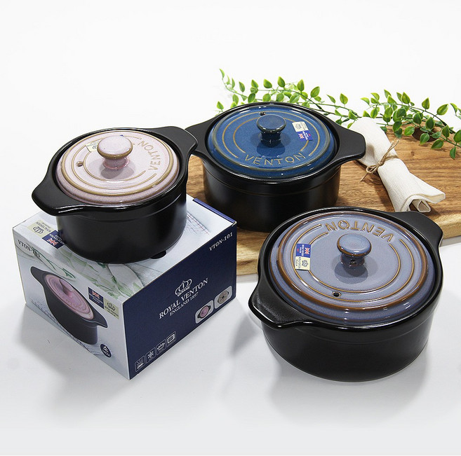 로얄벤톤 무균열 벤톤 내열냄비 내열찜기 뚝배기 3종, 소(핑크), 1개