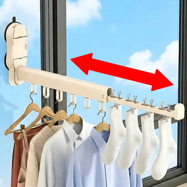 르오망 무타공 부착식 빨래 건조대 벽걸이, 라이트베이지