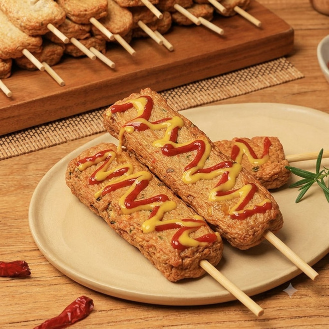 고단백 프리미엄 수제 어묵 휴게소 핫바 꼬치 간식 (순한맛), 10개, 135g