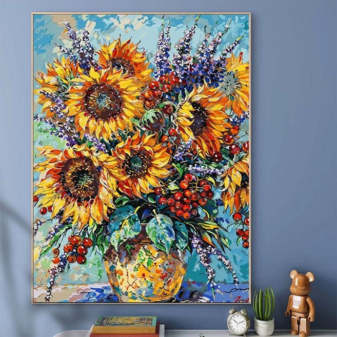 DIY 유화그리기 위메이크페인팅 생활취미아이템, 물감 붓+8세대 L급 백판 걸수있음, 해바라기 60색