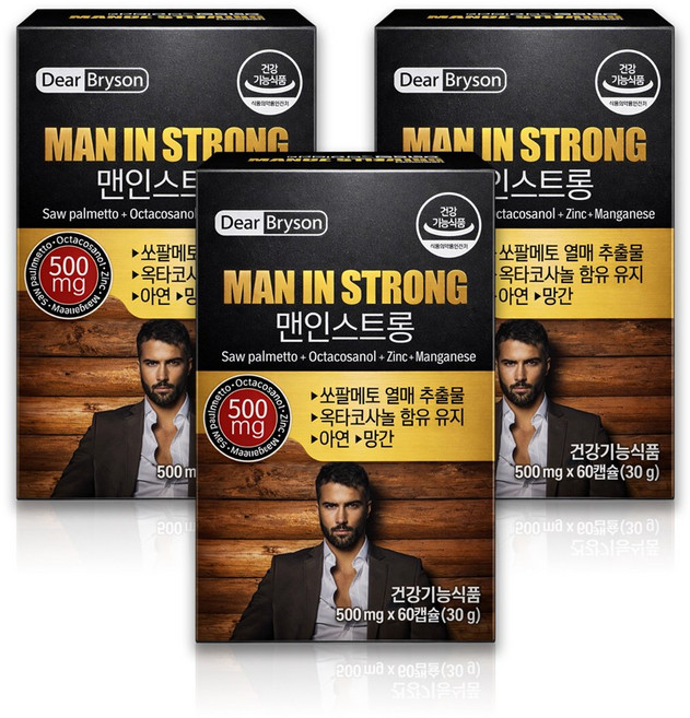 디어 브라이슨 맨인스트롱 남성 쏘팔메토 옥타코사놀 아연 망간 2개월, 3박스, 60정