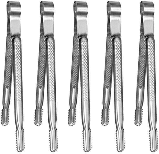 국산 다이아 엠보싱(논슬립) 스텐 악어집게 30cm 왕대, 5개, 실버