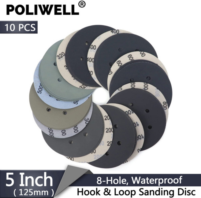 샌드페이퍼 종이사포 10Pcs 5 인치 125mm 8 홀 샌딩 디스크 60 10000 그릿 실리콘 카바이드 후크 루프 습식 건식 라운드 자동차 연마 도구, [05] 5000