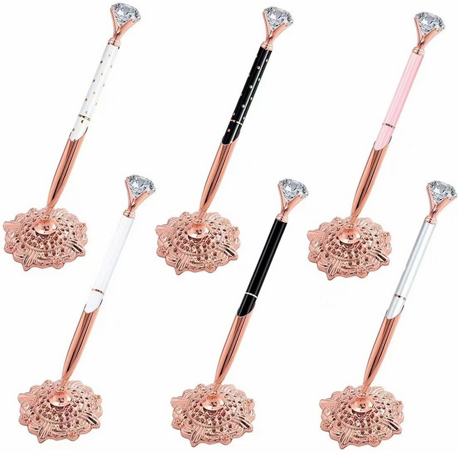 [신혼일기] 보석 큐빅 다이아몬드 보석펜 스탠드 홀더 펜 꽂이 세트, 투명케이스