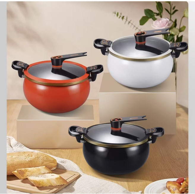 WANDU 저압냄비 저압력솥 에나멜 저압솥 저압력진공냄비 압력찜솥 인덕션저압냄비, 1개, 7L 블랙 금테 저압 냄비, 7L