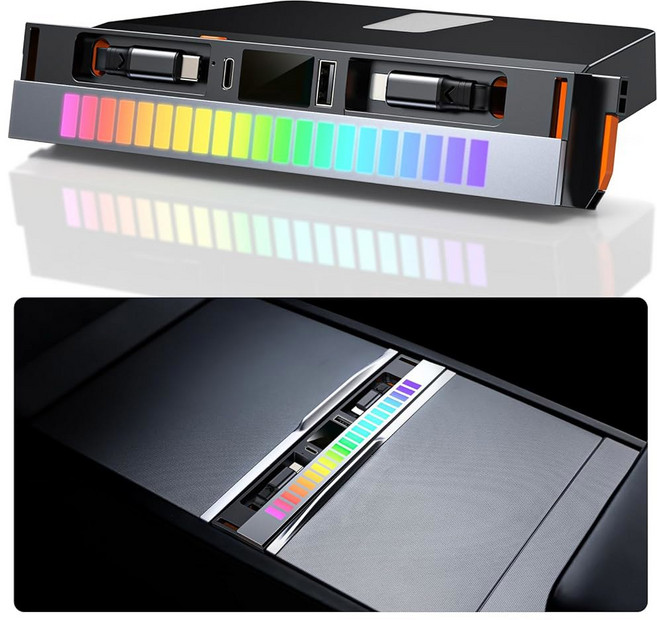 Model Y 2025 2026 모델 3 하이랜드 2024 2025 107W RGB 앰비언트 라이트 도킹 스테이션 및 슬라이딩 커버 리트랙터블 케이블