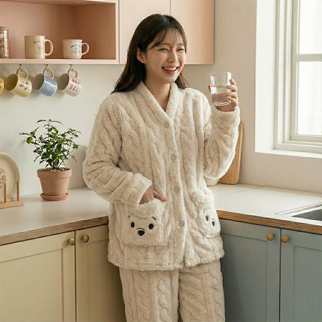 펀앤펀 곰돌이 수면잠옷 꽈배기 겨울 파자마 세트