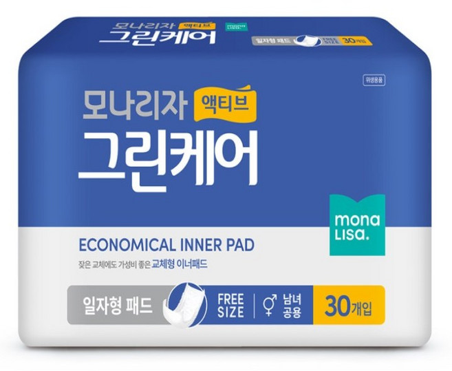 모나리자 액티브 그린케어 일자형 성인패드, 30매입, 4개