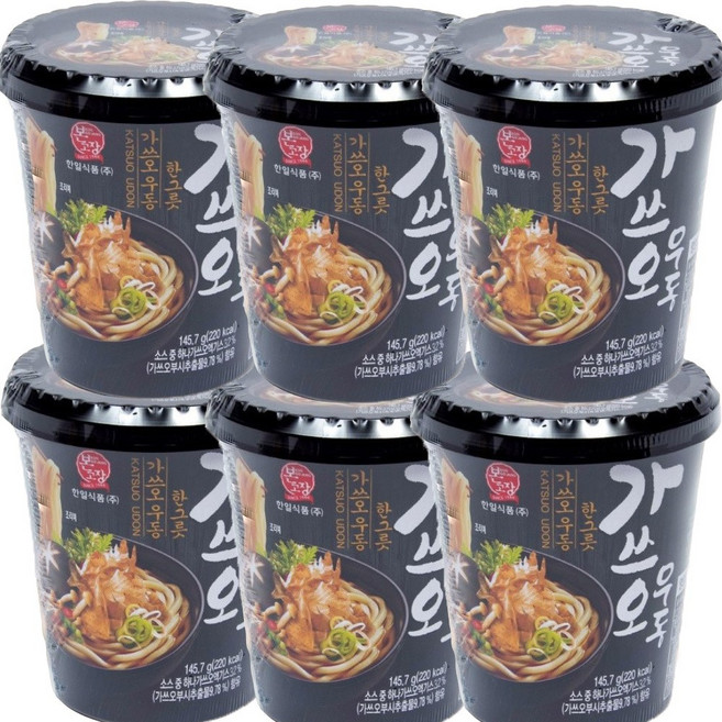 얼큰한국물 수타식면 그대로 우동의계절 본고장 가쓰오우동 장칼국수 어묵우동컵 택1, 145.7g, 6개