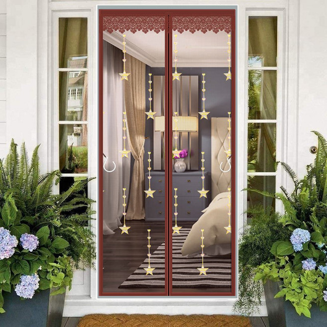 현관 방문 자석 방충망 방충문 자석 커튼형 아이방문 모기장, 브라운