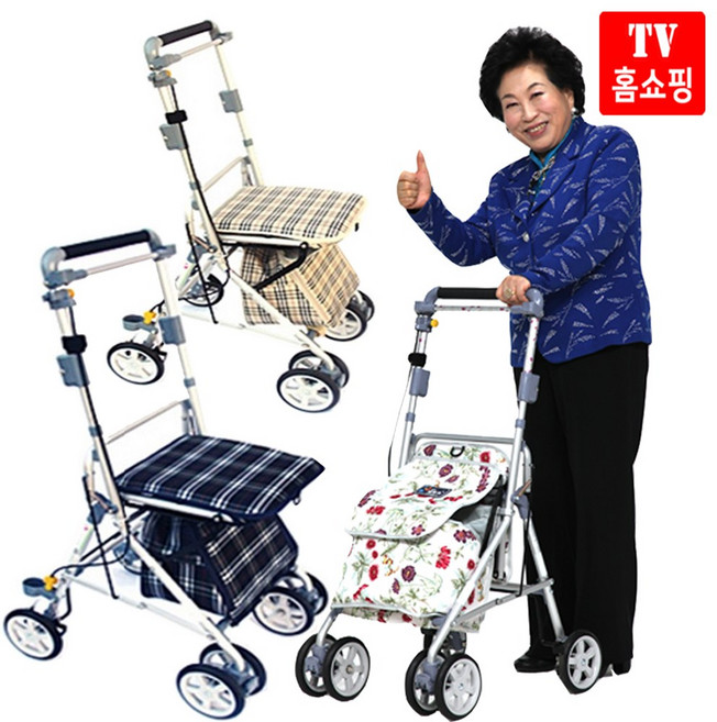 삼주 고급형 실버카 노인 보행보조기 할머니 유모차 어르신 보행기 전원주 보조기 보조차 국산 평생A/S, 체크블루, 1개